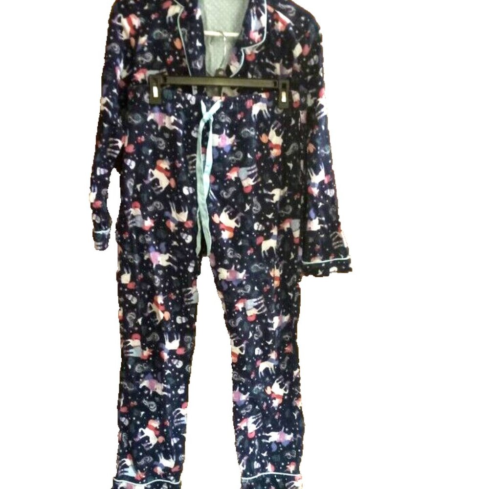 pajama set womens unicorns flannel fantasy size Small Bedroom lounge blue
